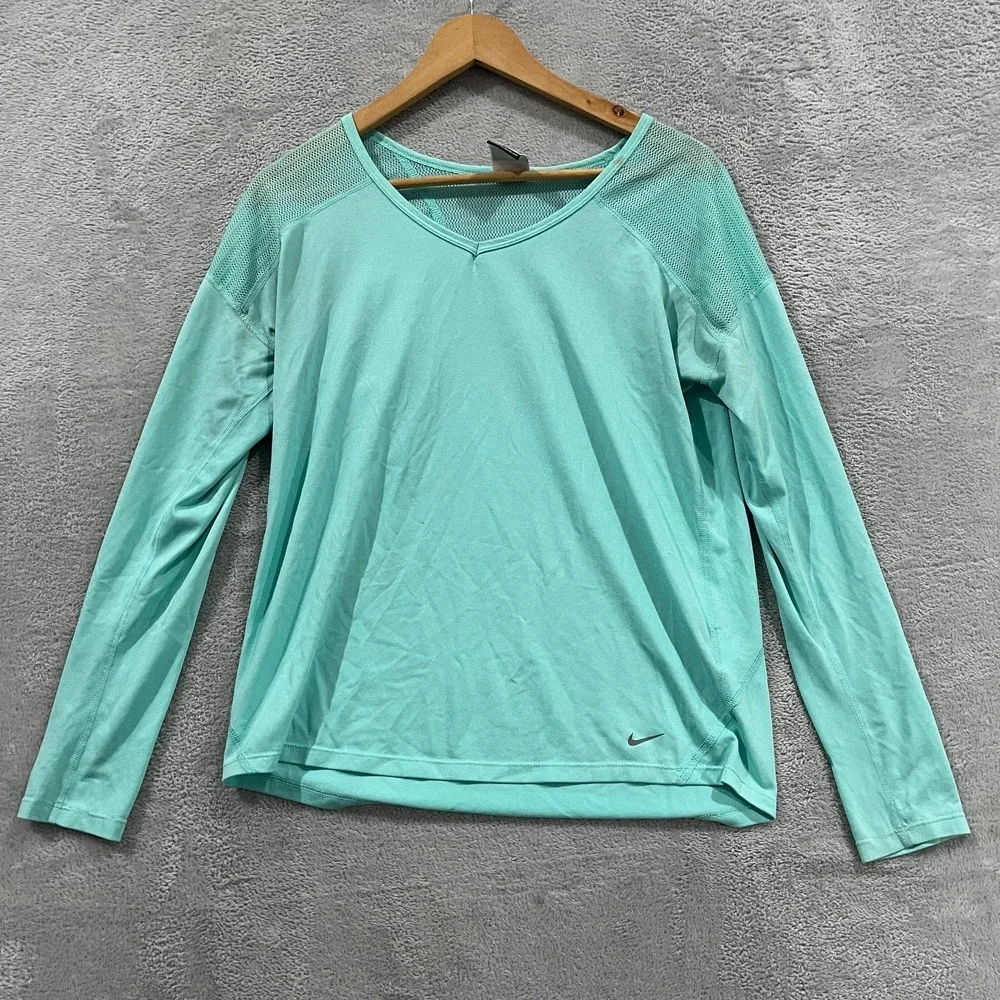 Nike Dri Fit Athletic Top Womens S Teal Mesh Long Sleeve Lightweight Pullover